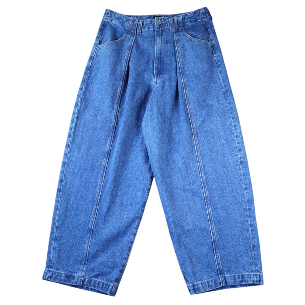 EDWIN Elia Crop Barrel Leg Jeans Blue Pleated High Rise Wide Baggy Denim Sz 31